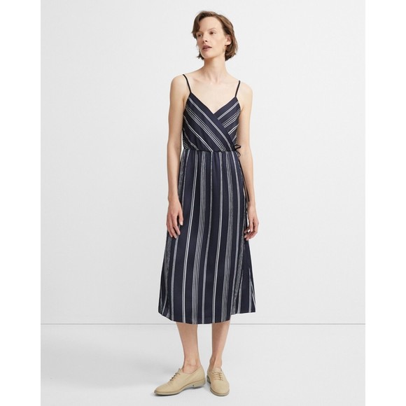Theory Navy and White Striped Midi Dress - Picture 1 of 16